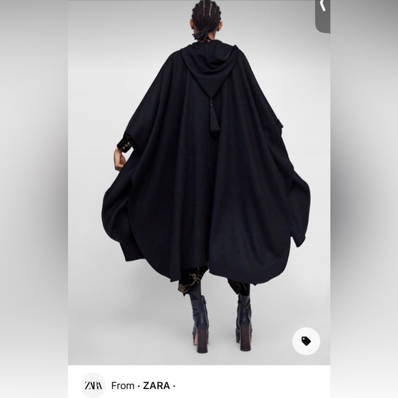Zara Thick flared sleeve Long HOODED CAPE limited edition Tassel poncho - Picture 4 of 16